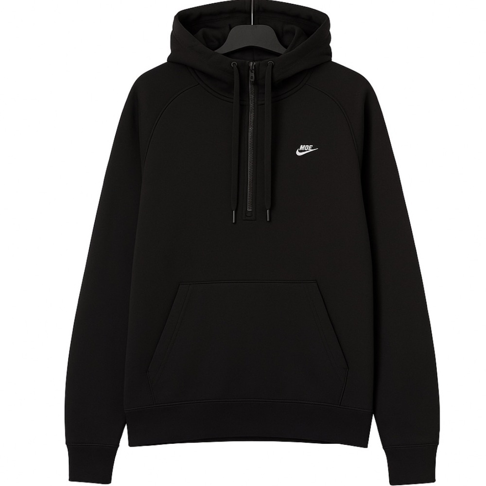 Nike Black Pullover Hoodie with Small White Swoosh